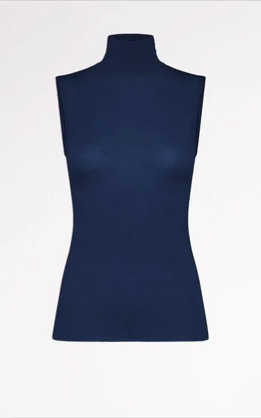 CASAGiN CASAGiN Ärmelloser Rollkragenpullover aus TENCEL und Kaschmir, Blau, – Produktbild 1 von 1