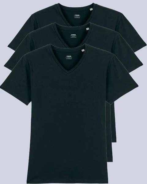 YTWOO YTWOO 3er Pack Herren T-Shirt mit V-Ausschnitt, Bio-Qualität, Schwarz, – Produktbild 1 von 3