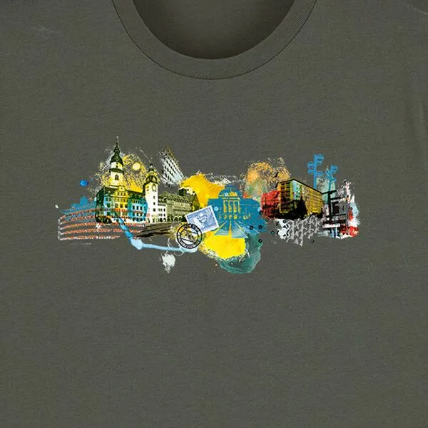 Spangeltangel Spangeltangel bedrucktes T-Shirt, Chemnitz, nachhaltig, Stadt, Herren, Damen, Unisex, Biobaumwolle, Oliv, – Produktbild 3 von 3
