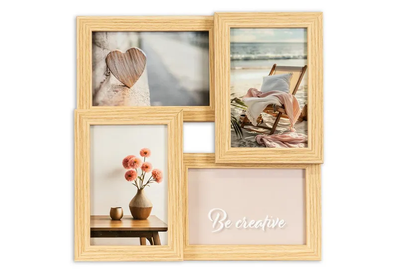 queence Bilderrahmen Collage Rahmen 3D Holz in braun, für 4 Bilder (1 St), Platz für 4 Fotos in 10x15cm, Braun, – Produktbild 1 von 5