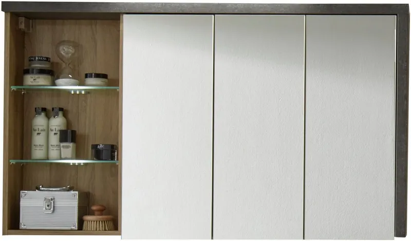 welltime Spiegelschrank Bilbao Badezimmerschrank mit 2 Glasböden und 9 Fächern - (B/T/H) 123/18/71 cm, Beige, – Produktbild 2 von 5