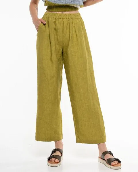Alma & Lovis Alma & Lovis Lässige Leinen Hose im modern Italian-Look | Leinen Straight Pants, Golden olive (grün), – Produktbild 3 von 4