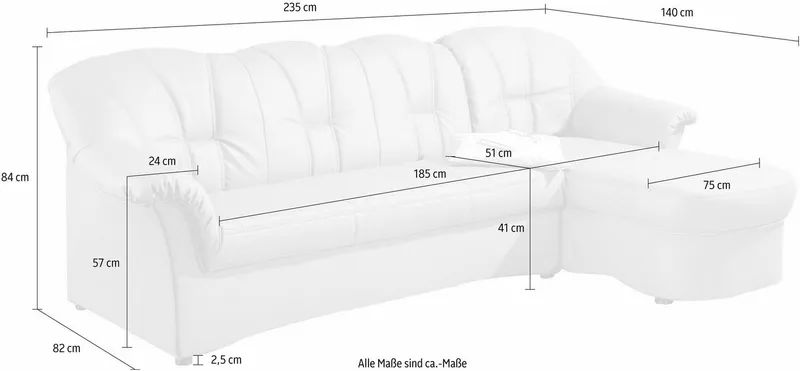 DOMO collection Ecksofa Papenburg, zeitlose Rückensteppung, elegante Formensprache, L-Form, in großer Farbvielfalt, wahlweise mit Bettfunktion, Beige, – Produktbild 8 von 8