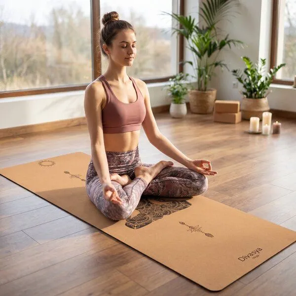 Divasya Divasya Yogamatte aus Kork & Naturkautschuk | mit Gurt & Hülle | 6 Designs, Natural, – Produktbild 4 von 4