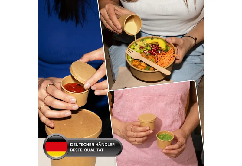 wisefood Einweggeschirr-Set 50-tlg., Bio-Pappdeckel für 40 ml Dipschale, (50-tlg), Papier, Braun, – Produktbild 5 von 5