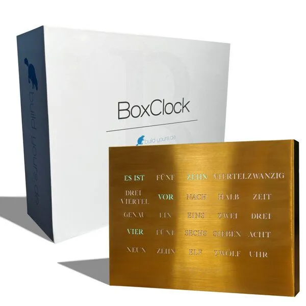 build-yours build-yours BoxClock Edelstahl - Die Wortuhr für den Schreibtisch - LED Standuhr, Gold, – Produktbild 1 von 4
