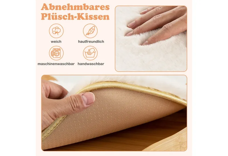 KOMFOTTEU Tierbett, 2 stöckiger Katzenbett, aus Bambus, Beige, – Produktbild 4 von 5