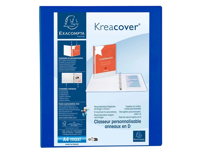 Exacompta 10 Exacompta Ringbücher "Kreacover", DIN A4 Maxi, 4 Ringe 25 mm, RB 47 mm, blau – Produktbild 1 von 1