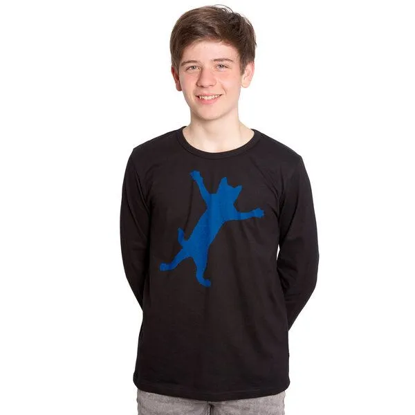 HANDGEDRUCKT HANDGEDRUCKT "Klammerkatze" Männer Longsleeve, Black, – Produktbild 1 von 3