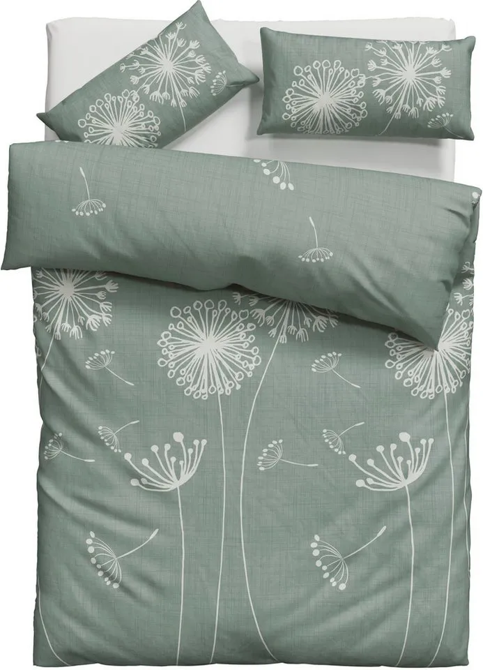 OTTO home Bettwäsche SOUCY in vier Qualitäten erhältlich, Leinenstruktur, Flanell, 2 teilig, 100% Baumwolle, auch PREMIUM Qualitäten Renforcé-Tencel & Satin TC300, Grün, – Produktbild 2 von 8