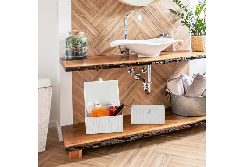 RELAXDAYS RELAXDAYS Aufbewahrungskorb Bambus 2-tlg. Set (2 St., 2er Set), Weiß, – Produktbild 2 von 5