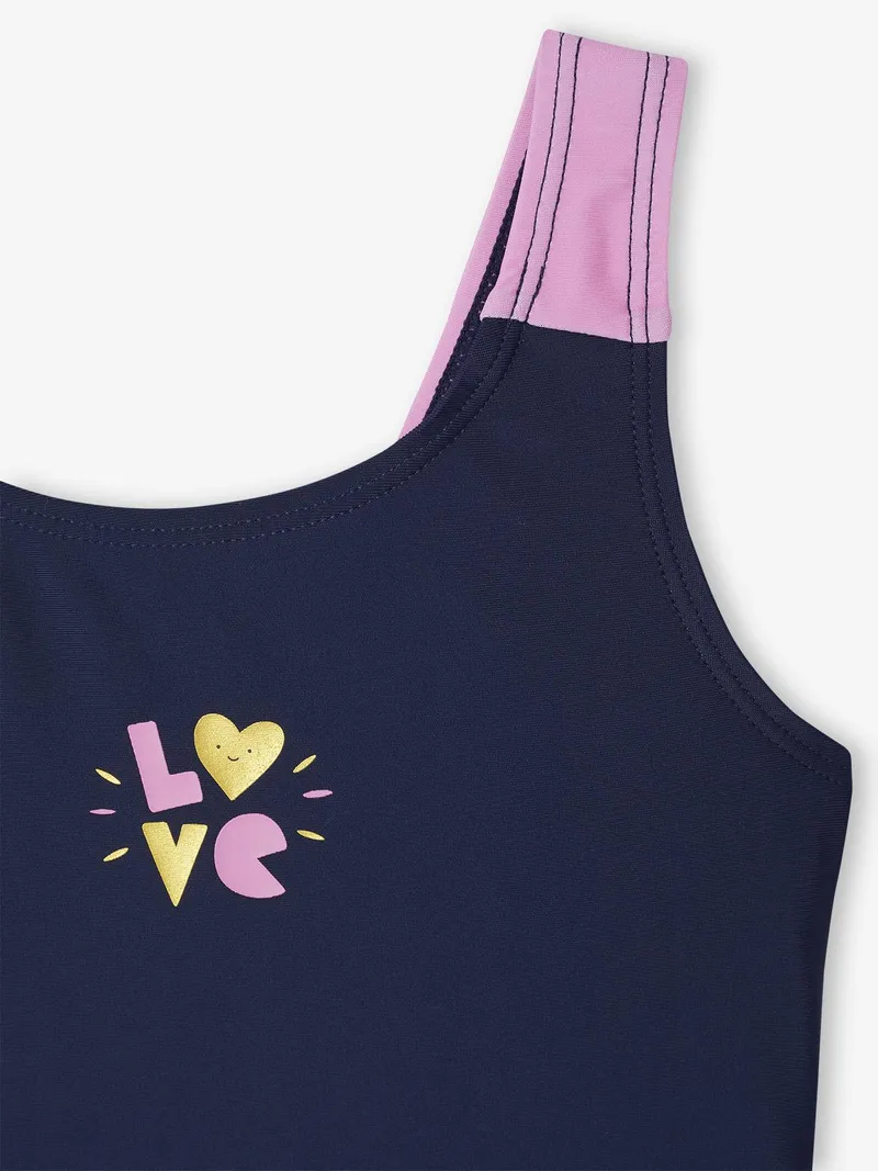 Vertbaudet Badeanzug LOVE mit Badekappe Mädchen -, Indigo-blau, – Produktbild 3 von 3