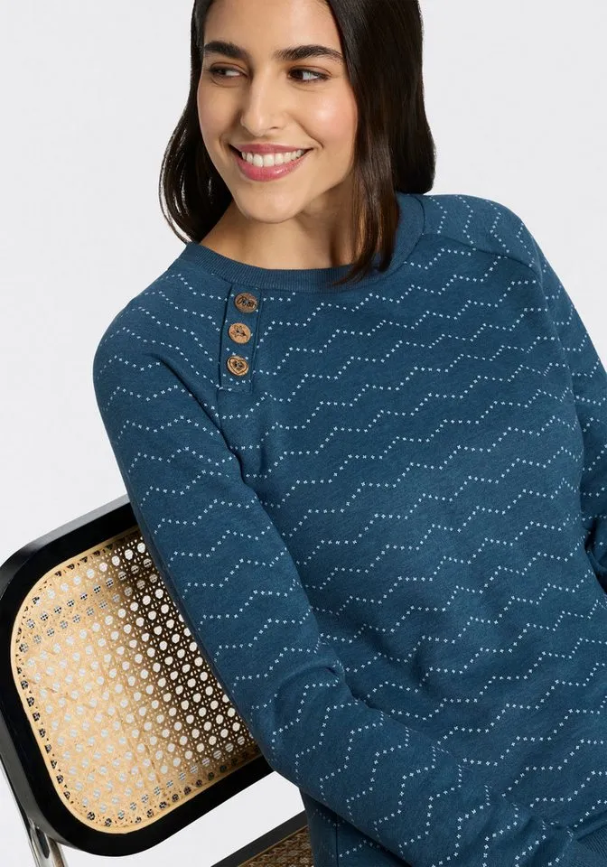 ragwear ragwear Sweatshirt DARIA ZIG ZAG O mit Zierknöpfen am Ausschnitt, Grün, – Produktbild 3 von 5