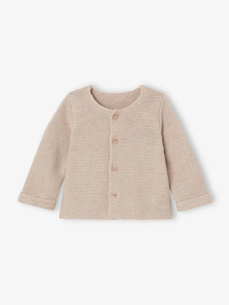 Vertbaudet Baby Strickjacke aus Baumwolle BASIC, Beige meliert, – Produktbild 1 von 3