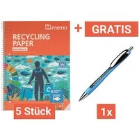 5 memo Spiralblöcke DIN A4 liniert + Gratis Schneider Kugelschreiber 'Slider Rave' – Produktbild 1 von 1