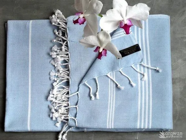 Karawan authentic Karawan authentic Fouta Hamamtuch aus reiner Bio-Baumwolle 200 × 100 cm (Stil HAMMAM), Cloud blue, – Produktbild 5 von 5