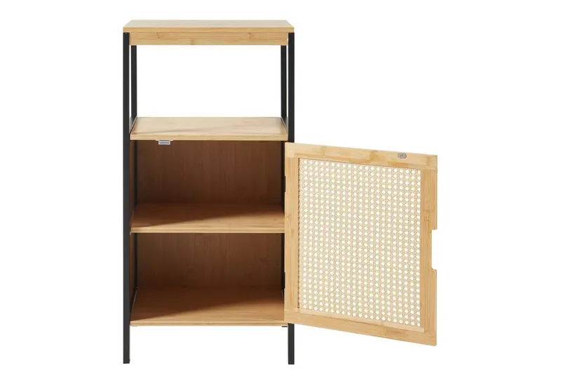 en.casa Badkommode, »Tervola« Midischrank 80x40x35cm Bambus/Rattanoptik Schwarz, Beige|schwarz, – Produktbild 3 von 3