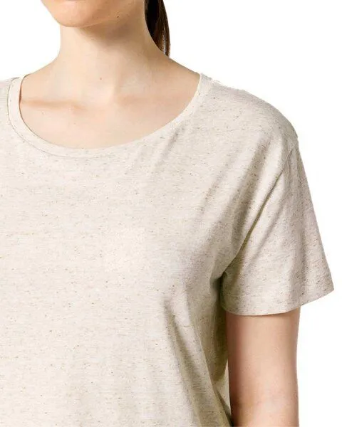 YTWOO YTWOO Damen-Scoop-Neck-T-Shirt aus Bio-Baumwolle, Beige meliert, – Produktbild 3 von 4