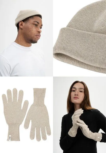 MELA MELA Bundle Feinstrick Mütze kurz LESH + Strick Handschuhe RISHI, Kiesel melange, – Produktbild 1 von 4