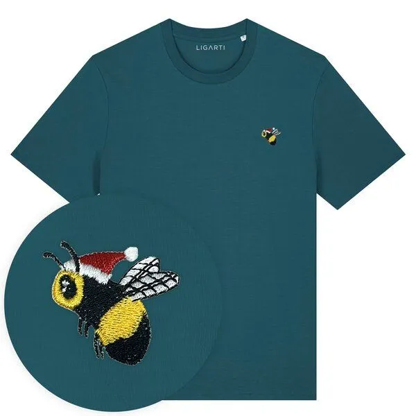 LIGARTI Besticktes T-Shirt – Esmeralda die Weihnachtsbiene – LIGARTI Tiermanufaktur, Petrol, – Produktbild 1 von 3