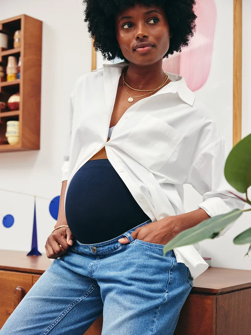 Vertbaudet Umstands-Jeans mit geradem Bein und nahtlosem Einsatz am Bauch, Blue stone, – Produktbild 2 von 4