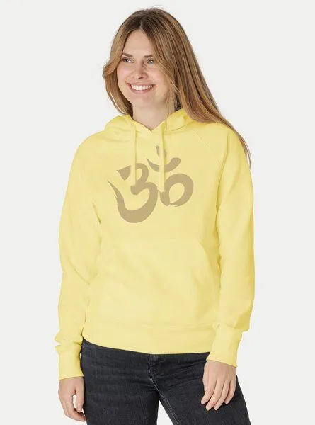 Peaces.bio - handbedruckte Biomode Peaces.bio - handbedruckte Biomode Bio-Damen-Kapuzensweater Om, Hellgelb, – Produktbild 2 von 2