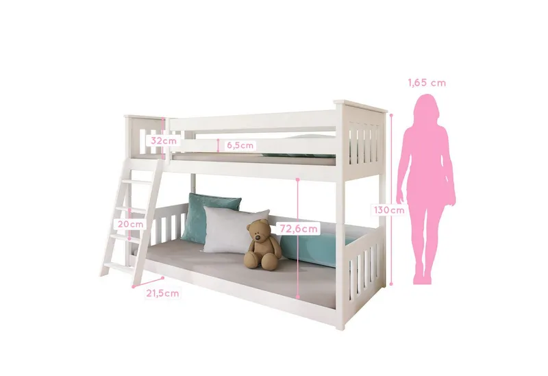 Kids Collective Etagenbett Hochbett Stockbett Kinderbett 90x200 cm Rausfallschutz & Lattenrost, Bett für Mädchen & Jungen 90x200 cm massives Kiefernholz, Weiß, – Produktbild 3 von 5