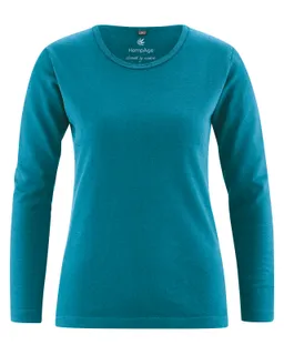 HempAge Hempage Damen vegan Langarmshirt Basic Lagunenblau – Produktbild 1 von 1