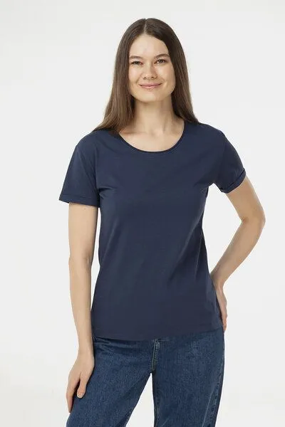 Evermind Evermind Damen T-Shirt mit umgeschlagenen Ärmeln, Dunkelmarine, – Produktbild 1 von 4