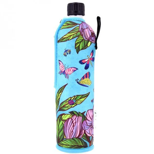 Dora's Dora's Dora’s Glas-Trinkflasche mit Neoprenbezug (0,5l) – Isoliert & Stylisch, Schmetterling blau, – Produktbild 3 von 3