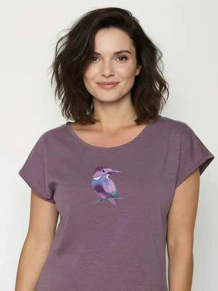 GreenBomb GREENBOMB Bird Look Cool - Lässiges T-Shirt aus Bio-Baumwolle / hochwertiger Print / GOTS / Fair & Vegan, Lila (moorberry), – Produktbild 2 von 4