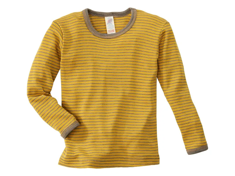Engel natur Engel Natur Kinder Langarmshirt Unterhemd Wolle Seide safran-geringelt Gr.92, Gelb, – Produktbild 1 von 2
