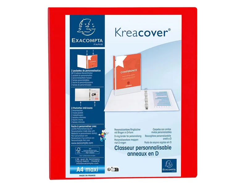 Exacompta 10 Exacompta Ringbücher "Kreacover", DIN A4 Maxi, 4 Ringe 25 mm, RB 47 mm, rot – Produktbild 1 von 1