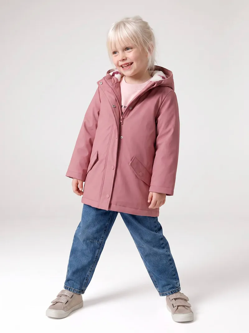 Vertbaudet Warme Regenjacke mit Teddyfleece-Futter Mädchen, Malve, – Produktbild 4 von 4