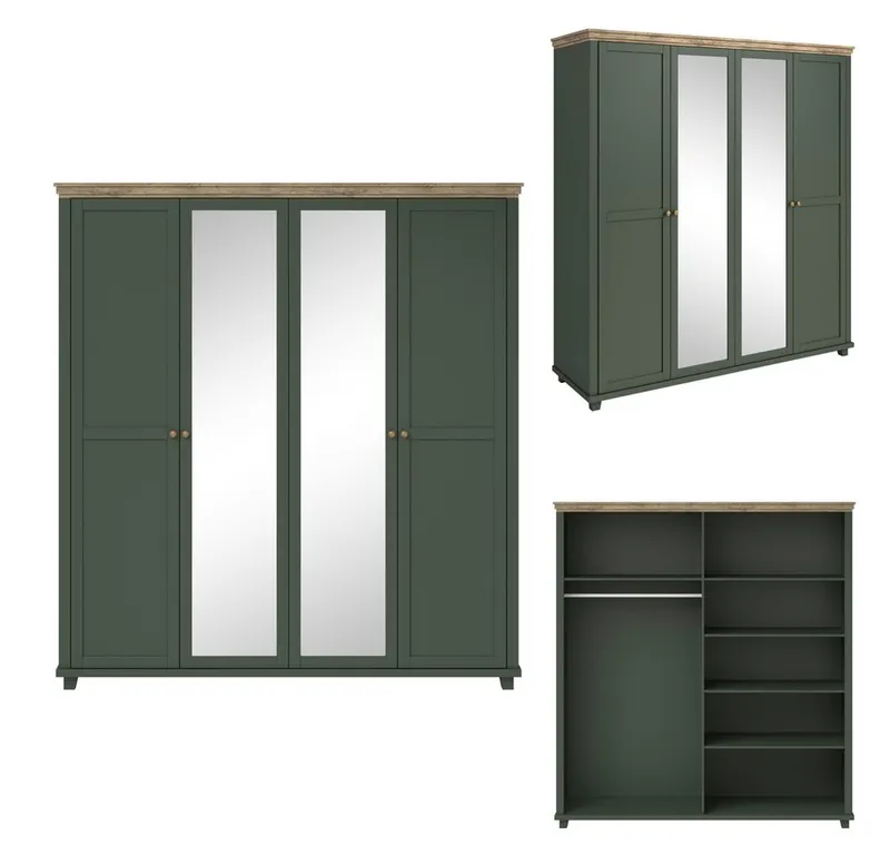 Lomadox Schlafzimmer-Set EPSOM-83, (Spar-Set, 5-tlg), grün Abisko Esche Nb. mit Lefkas Eiche Nb., Landhausstil, Grün, – Produktbild 3 von 5