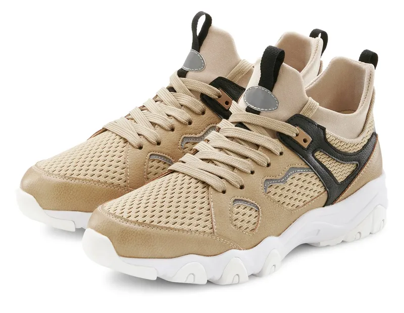 John Devin John Devin Schnürschuh, Freizeitschuh, Halbschuh, Schnürhalbschuh, Turnschuh Sneaker im sportiven Look mit Mesh-Einsatz VEGAN, Beige, – Produktbild 2 von 5