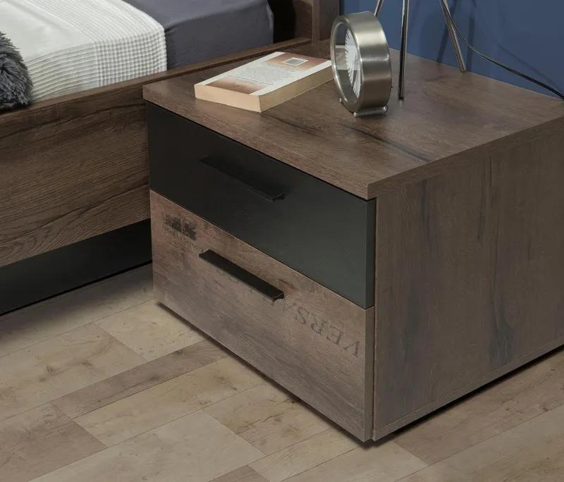 FORTE Nachtkonsole Jacky, mit 2 Schubkästen, Schwarz, – Produktbild 1 von 4