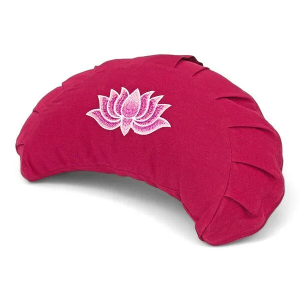BAGHI BAGHI Meditationskissen Halbmond mit Lotus Bestickung im Farbverlauf Bio-Baumwolle kbA, Bordeaux, – Produktbild 1 von 4