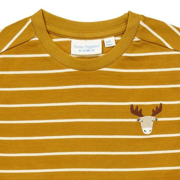 Sense Organics Sense Organics Kinder Langarmshirt, Modell LUKE, Currygelb geringelt mit hirsch, – Produktbild 2 von 3
