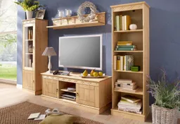 OTTO home Vitrine Indra aus massiver Kiefer, FSC®, 2trg., Höhe 145 cm, dezentes Ornament – Produktbild 1 von 1