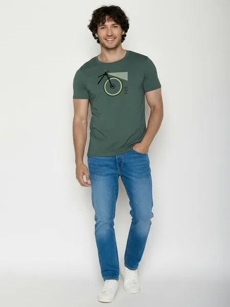 GreenBomb GREENBOMB Bike Light Guide - Sportliches T-Shirt aus Bio-Baumwolle / hochwertiger Print / GOTS / Fair & Vegan, Grün (night grove), – Produktbild 3 von 4