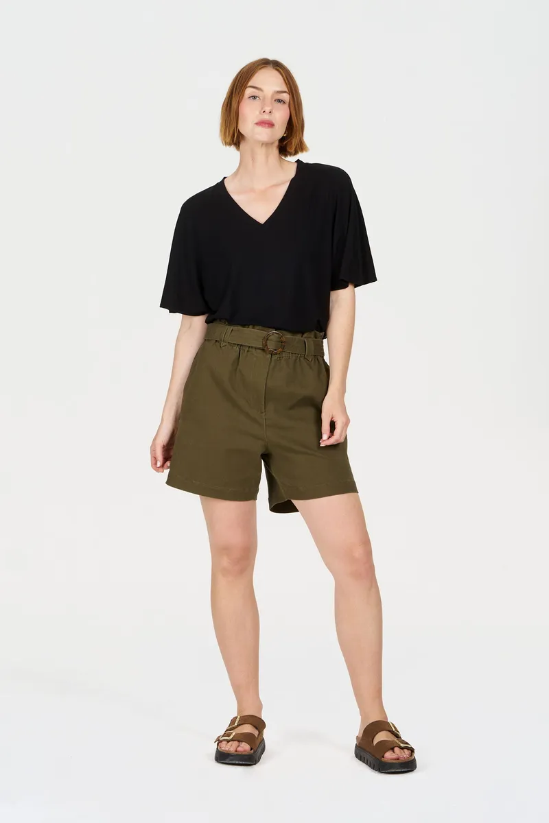 KOMODO KOMODO Damen vegan Shorts Amelia Khaki, Olivgrün, – Produktbild 1 von 2