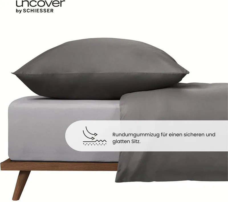 uncover by SCHIESSER Spannbettlaken New Jersey aus 100% Baumwolle, Jersey, Gummizug: rundum, (1 Stück), OEKO-TEX® MADE IN GREEN, Grau, – Produktbild 4 von 6