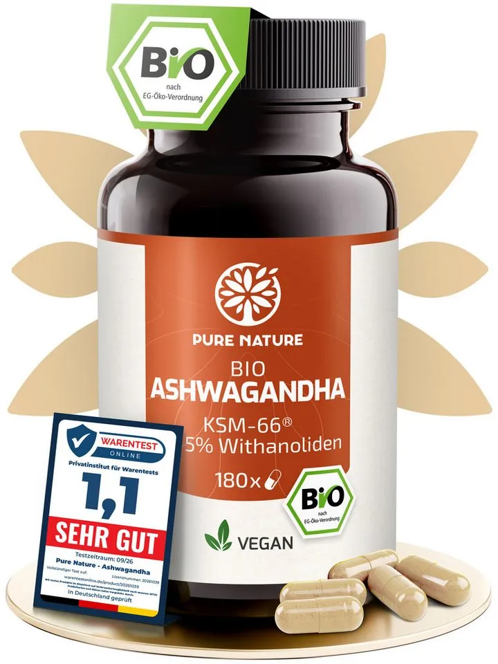 Pure Nature BIO Ashwagandha Kapseln KSM-66 hochdosiert, 30 mg Withanolide Kapseln, 67 g – Produktbild 2 von 5