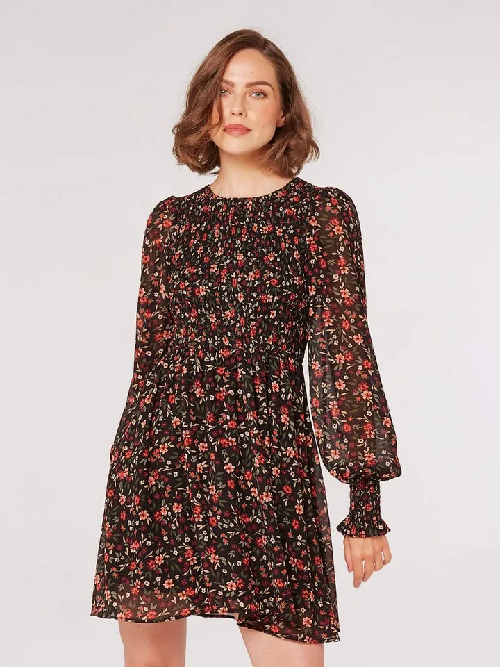 Apricot Apricot Druckkleid geblümtes Minikleid (1-tlg) mit Ballonärmeln, Rot, – Produktbild 2 von 5
