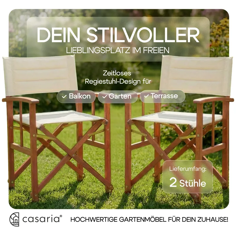 Casaria® Regiestuhl Premium Creme 2er-Set FSC®-zertifiziertes Eukalyptusholz Gepolstert – Produktbild 2 von 2