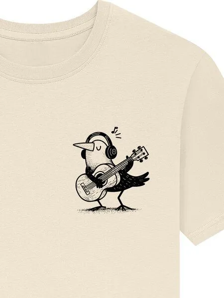 Spreecult Spreecult kleiner Gitarren Vogel - Bio und Fair - Männer Unisex T-Shirt - Guitar Bird, Natural (weiß), – Produktbild 2 von 4