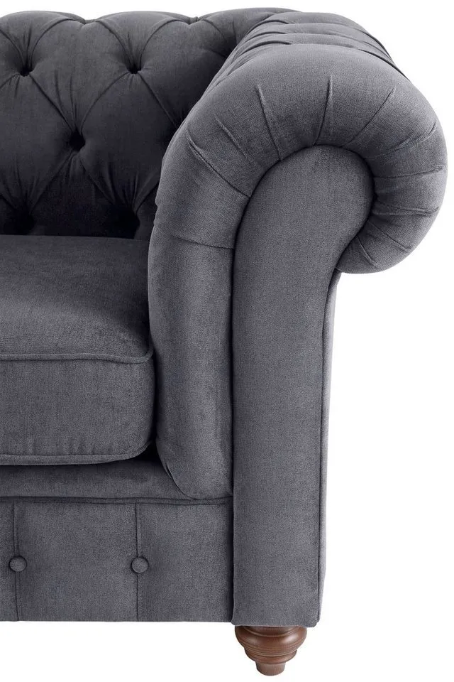 OTTO home Sitzgruppe Chesterfield, (2-tlg), hochwertige Knopfheftung, bestehend aus 2- und 3-Sitzer, Grau, – Produktbild 5 von 8