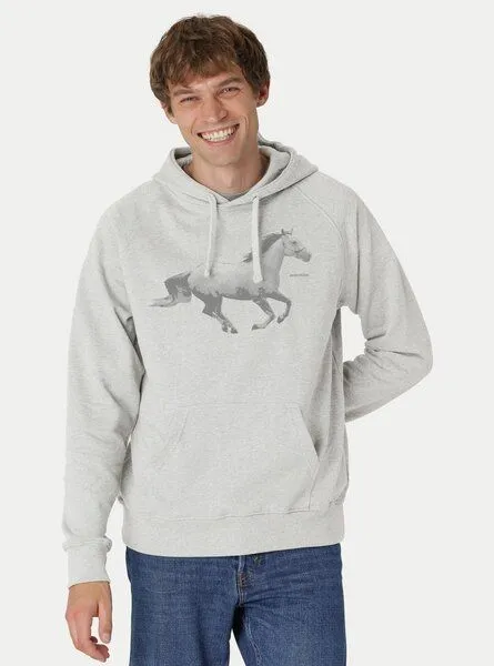 Peaces.bio - handbedruckte Biomode Peaces.bio - handbedruckte Biomode Bio-Herren-Kapuzensweater Horsepower, Silbergrau, – Produktbild 1 von 2