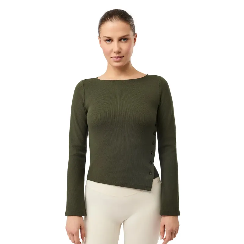 mandala Langarm-T-Shirt mit Knopf Damen Mandala, Vert, – Produktbild 1 von 1